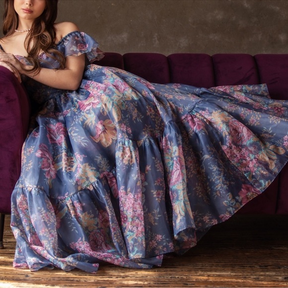 Selkie Romance Novel in Blue Floral Gown